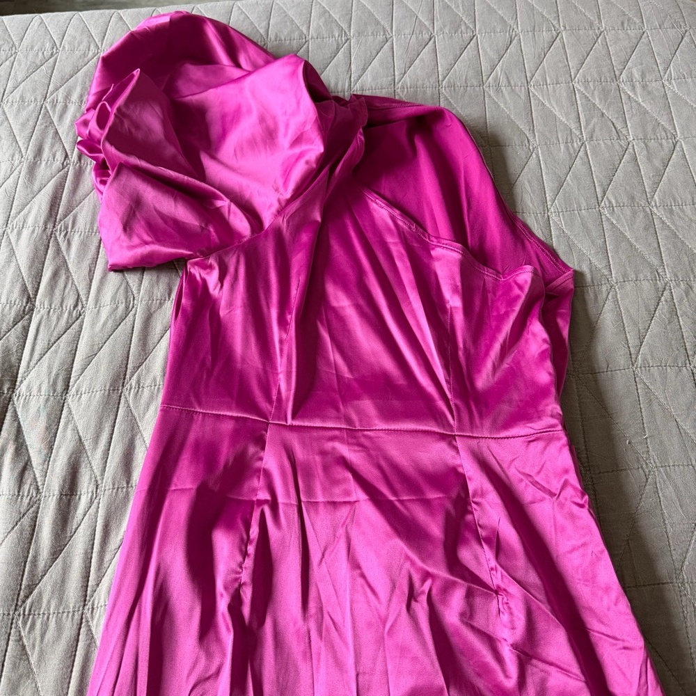 Double Crazy Fuchsia One Shoulder Split Thigh Sat… - image 7